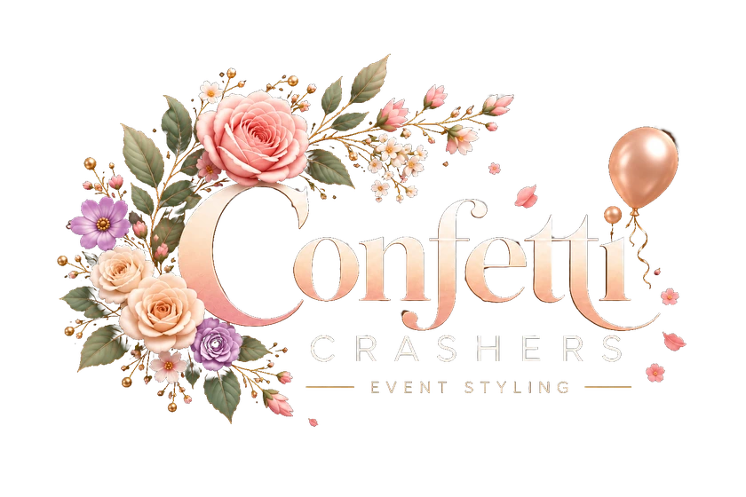 Confetti Crashers event styling floral logo